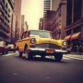 Retro 70s NYC Yellow Cab Ride. Generativ AI Royalty Free Stock Photo