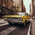 Retro 70s NYC Yellow Cab Ride. Generativ AI Royalty Free Stock Photo