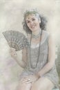 Retro 1920s photo style with woman dressed in a fringe flapper dress Royalty Free Stock Photo