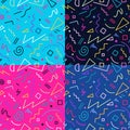 Retro 80s seamless pattern background set