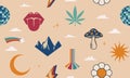 Retro 70s seamless pattern. Retro Psychedelic background. Royalty Free Stock Photo
