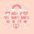 Retro 70s style Hippy Valentines Day text, groovy hippie backgrounds.