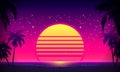 Retro 80s Style Tropical Sunset with Palm Tree. Royalty Free Stock Photo