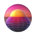 Retro 80s vaporwave abstract sphere grid with vibrant sunset colors Royalty Free Stock Photo