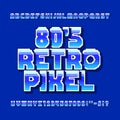 Retro 80s video game alphabet font. Digital pixel gradient letters, numbers and symbols. Royalty Free Stock Photo