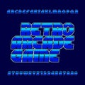 Retro 80s video game alphabet font. Digital pixel gradient oblique letters and numbers. Royalty Free Stock Photo