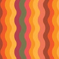 Abstract retro 70s Horizontal groovy waves seamless pattern in brown, orange, yellow and red
