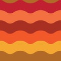 Abstract retro 70 groovy waves seamless pattern in yellow, orange, mustard green and red.