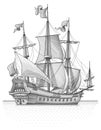 Retro sail ship vector Royalty Free Stock Photo
