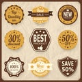 Set of sale badges and sticker retro styled in brown color vector elements Royalty Free Stock Photo