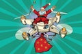 Retro Santa Claus flies on the drone