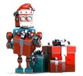 Retro Santa Robot with gift boxes. Christmas concept. , contains clipping path