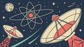 Retro Satellite Dish and Atom for Sci-Fi Tech, vector design Generative AI Royalty Free Stock Photo