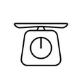 Retro scale icon. Linear logo for measuring and weighing. Black simple illustration of small kitchen scale with round dial and