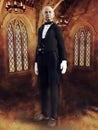 Victorian butler standing by a window