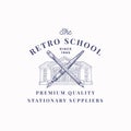 The Retro School Suppliers Abstract Vector Sign, Symbol or Logo Template. Knowledge Building with Crossed Pen and Pencil