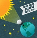 Retro science illustration of the solar eclipse with starry night background