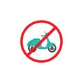 Retro scooter or motorbike in red crossed circle icon. No scooters sign isolated on white Royalty Free Stock Photo