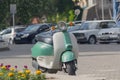 Retro scooter parked on a city street