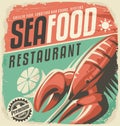 Retro seafood restaurant poster with lobster