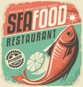 Retro seafood restaurant poster Royalty Free Stock Photo