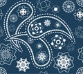 Retro seamless indian blue paisley vector pattern