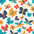 Retro seamless pattern of colorful butterfly Royalty Free Stock Photo