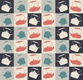 Retro seamless pattern with colorful teapots