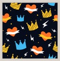 Retro seamless pattern with crown