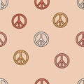 Retro seamless pattern with doodle peace signs Royalty Free Stock Photo