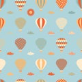 Retro seamless pattern with hot air balloons, clouds and sun. Perfect print for tee, textile, paper and fabric. Simple vector Royalty Free Stock Photo