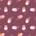 Retro seamless pattern with ice creams and hearts. Sweet love summer print for T-shirt, textile and fabric. Aesthetic background Royalty Free Stock Photo