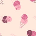 Retro seamless pattern with ice creams and hearts. Sweet love summer print for T-shirt, textile and fabric. Aesthetic vector Royalty Free Stock Photo