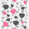 Retro seamless pattern. Pink hearts and dots on beige background