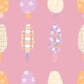 Retro seamless pattern with popsicle ice creams in 1960s style. Sweet food summer print for T-shirt, textile and fabric. Royalty Free Stock Photo