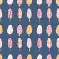 Retro seamless pattern with popsicle ice creams in 1960s style. Sweet food summer print for T-shirt, textile and fabric. Royalty Free Stock Photo