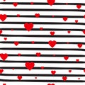 Retro Seamless Pattern Red Hearts On Striped White Background Valentine Day Ornament Royalty Free Stock Photo
