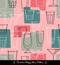 Retro seamless pattern of various outlined cocktail glasses. Royalty Free Stock Photo