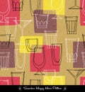 Retro seamless pattern of various outlined cocktail glasses. Royalty Free Stock Photo