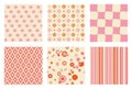 Retro seamless patterns vector set. Abstract warm color vintage 70s groovy backgrounds Royalty Free Stock Photo