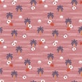 Retro Seamless summer pattern Island in the ocean icon elements such as palm trees , hibiscus flower , sun . Design for fashion , Royalty Free Stock Photo