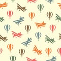 Retro seamless travel pattern of balloons and aircraft Royalty Free Stock Photo