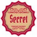 Retro SECRET magenta badge.