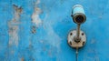 Vintage Security Camera on Blue Grunge Good Resolution Stock Photo Royalty Free Stock Photo