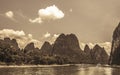 Sepia view of summer scenery of Li River in China Royalty Free Stock Photo