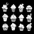 Retro set of cupcakes and muffins icons, chalk