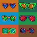 Retro set of stylized pop art colorful sunglasses, seamless pattern