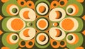 Retro seventies 70\'s style artistic background poster in warm orange, yellow and green colors. AI Generative.