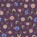 Retro seventies seamless vector pattern on purple background