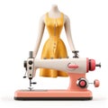 Yellow Dress and Vintage Sewing Machine: A Fashionable 3D Render Royalty Free Stock Photo